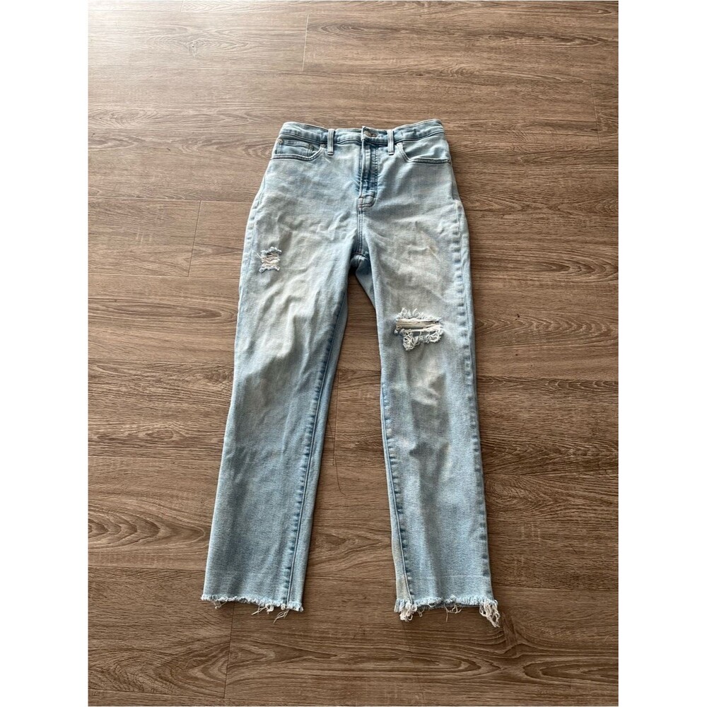 Madewell Womens 29 The Perfect Vintage Straight Jean Light Wash Raw Hem Hi Rise